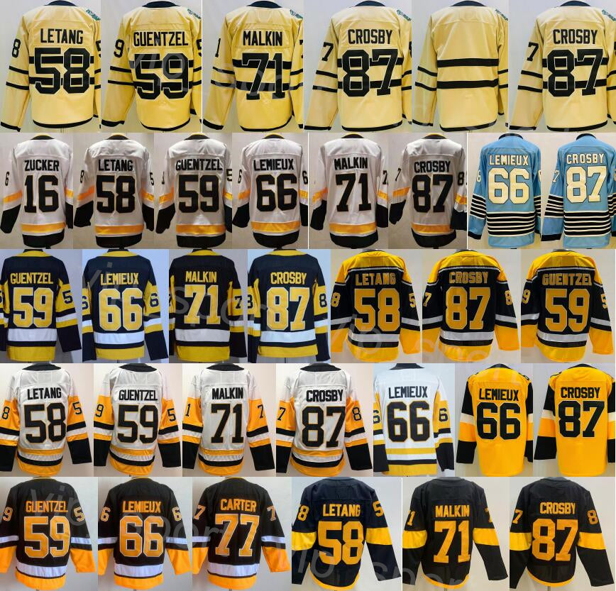 2023 Winter Classic Hockey 58 Kris Letang Jersey Reverse Retro 16 Jason Zucker 87 Sidney Crosby 71 Evgeni Malkin 66 Lemieux 59 Jake Guentzel All Sti