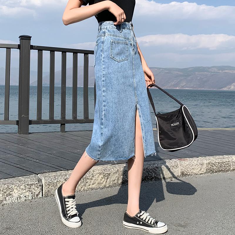 Skirts Split Long Black Denim Korean Fashion High-Waisted Vintage Spring Autumn Summer Women&#039;S Clothing Skirt Women