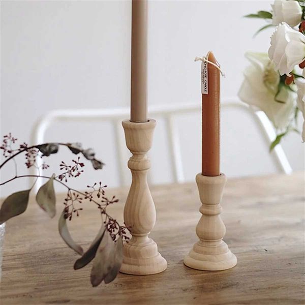 Unfinished Candlestick Holders Unpainted Wooden Candle Holder Classic Farmhouse Candle Holders for Home Wedding Party DecorationC241029