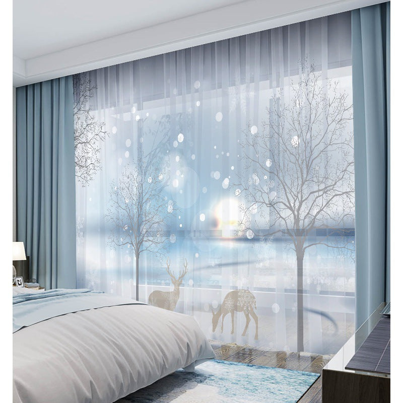 YL-36660 New Whole House Modern American Curtain Dolphin Blue Sky White Cloud Bedroom Blackout Window Screen