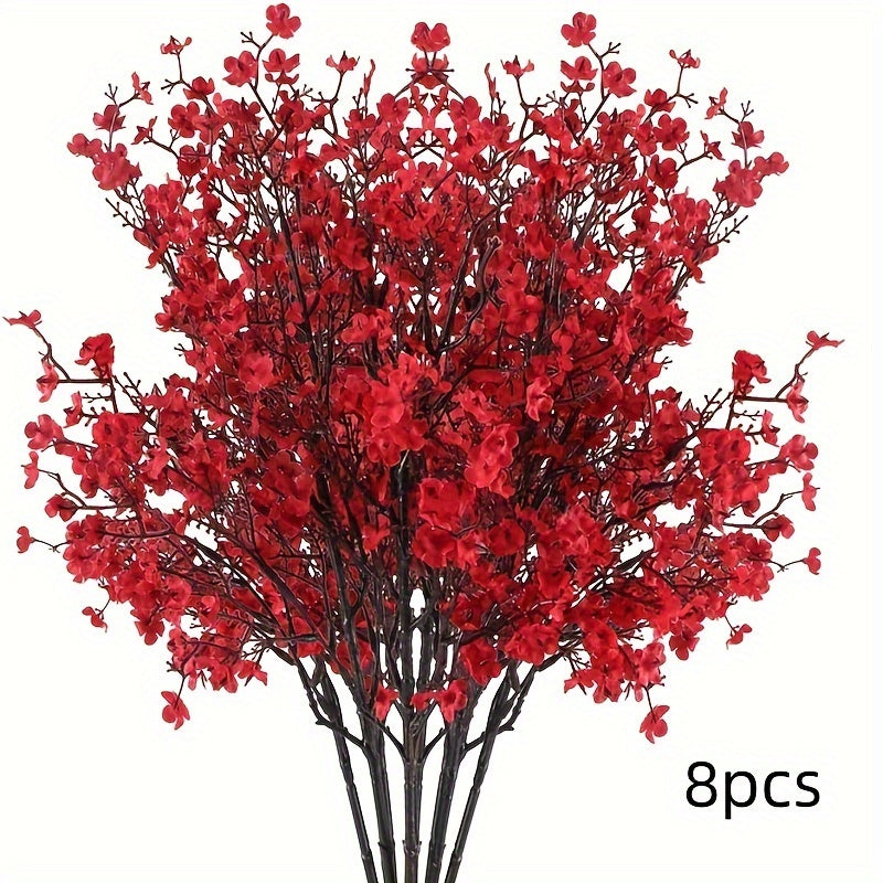 TEMU 8pcs Real Touch Artificial Flower Bouquet With Red & Black Branches - Lifelike -like Texture Fake Plants With Moving Branches, Durable Plastic