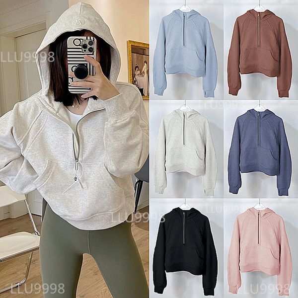 Lu-43 Autumn Winter Yoga Suit Scuba Hoodie Half Zip Women&#039;s Sports Sweater Loose Gym LL Jacket Fiess Short Plush Coat Sweatshirt