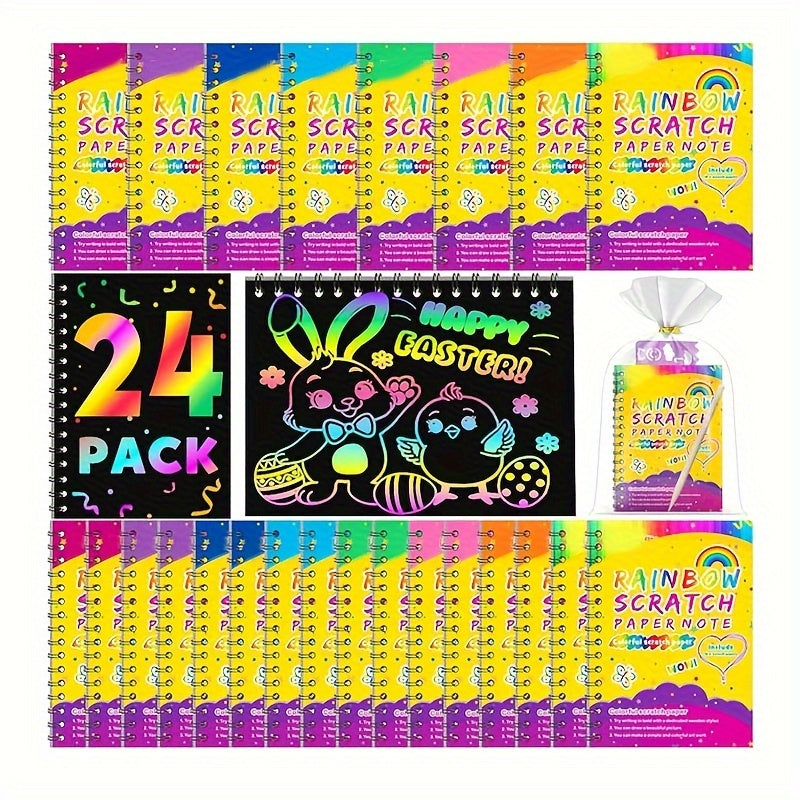 TEMU 24pcs Pigipigi Scratch Art Notebooks - No Paint Needed Diy Magic Reveals With Wooden Stylus, 24 Color-coded Books For Birthday Party Favors,