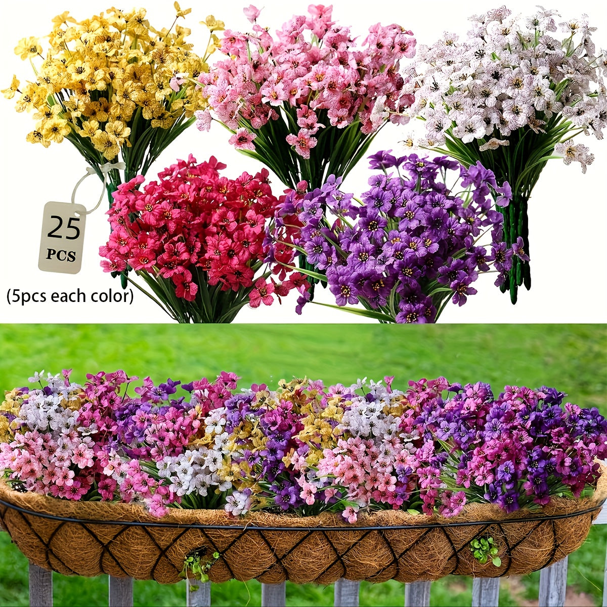 TEMU 25 Bundles Artificial Flowers Outdoor Indoor Uv Resistant Spring Outside Fake Flower Plants Outdoors Floral Flowers Decorations Or Garden Porch