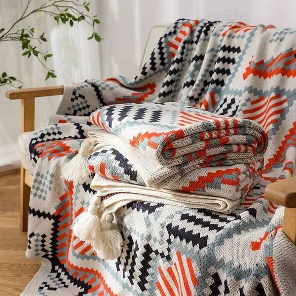 Tassels Travel Leisure Bed Cover Blanket Bedspread Nordic Style Knitted Blankets Bohemian Plaid Throw Blanket Sofa Cover WithM240807