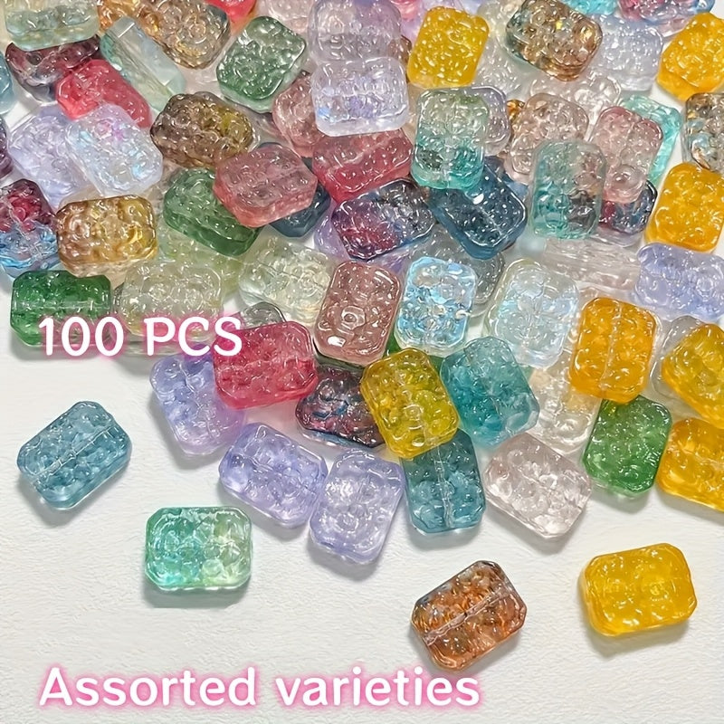 TEMU 100pcs Glass Engraved For , Vertical Hole Charms For Bracelets, Necklaces, Tassels, And Accessories