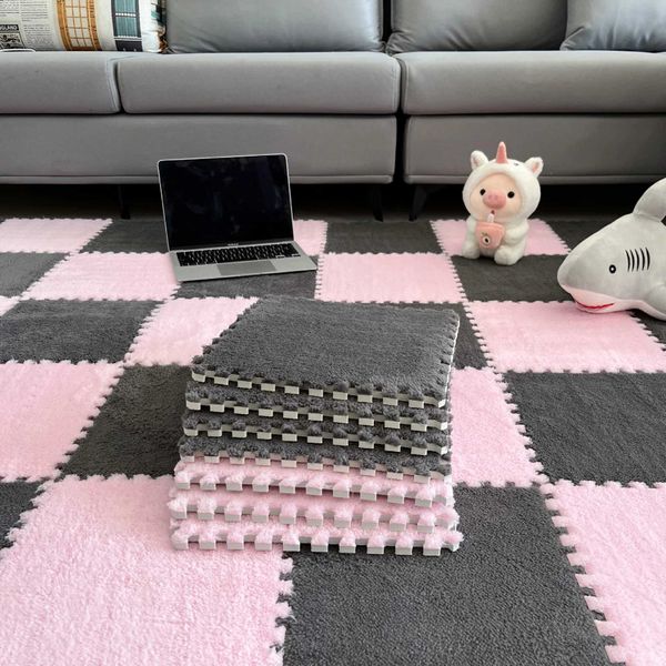 30x30cm Plush Foam Floor Mat Creative Fashion Carpet Square Interlocking Carpet Fluffy Area RugsC250102