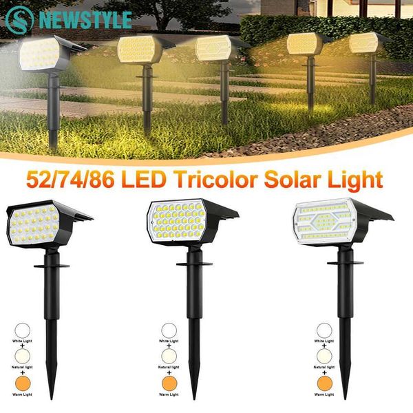 Solar spotlight outdoor 86-74LED 3-color lighting waterproof solar landscape spotlight courtyard garden path lawn X241102