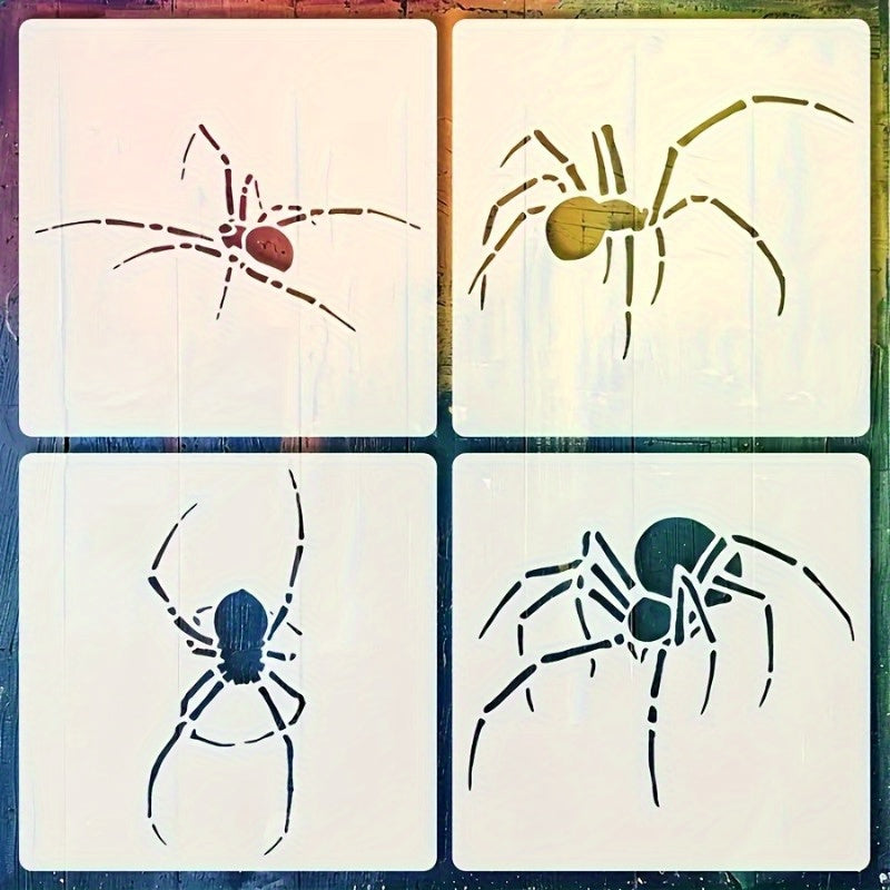 TEMU 4-pack Reusable Mylar Stencil Set, Modern Insect Animal Design, Durable Pet Ivory Painting Templates For Diy Crafts, Scrapbooking, Embossing,