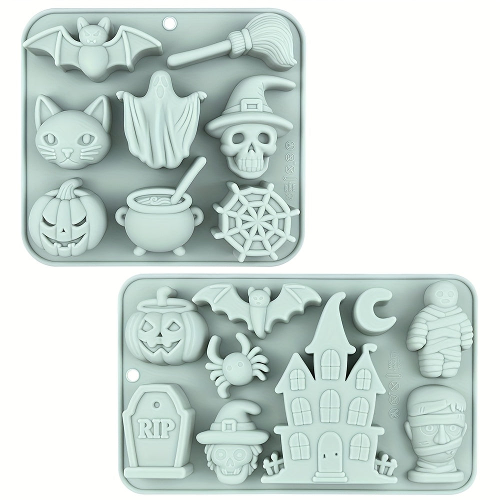 TEMU 1pc-2pcs, Silicone Halloween-themed Chocolate Mold , Pumpkin, , , Bat, Castle, Cat, Broom And , Candy Baking Tray For Dessert, Gummy, Pastry,