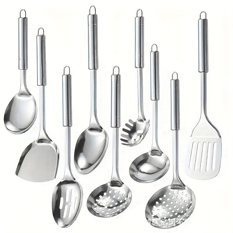 TEMU 9-piece Modern Stainless Steel Cooking Utensil Set - , Washable, - Ideal For And Culinary Enthusiasts Father Gift
