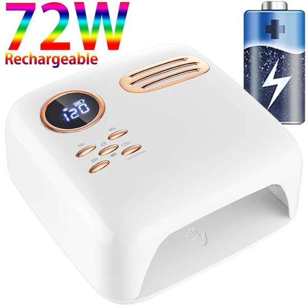 Wireless UV Led Nail Lamp 72W Fast Nail Dryer UV Curing Lamp Cordless Rechargeable Nail Drying Lamp for All Gel Nail Polish Alarm W250210