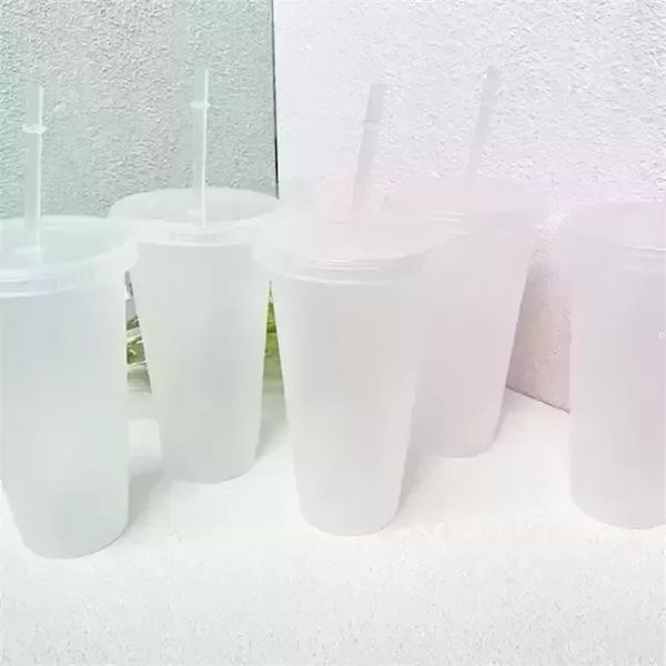 Oz Clear Cup Plastic Mugs Transparent Tumbler Summer Reusable Cold Drinking Coffee Juice Mug With Lid And Straw Wholesale FY
