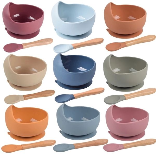 Cups Dishes Utensils 2PCS Set Silicone Baby Feeding Bowl Tableware for Kids Waterproof Suction With Spoon Children Kitchenware Stuff 220907