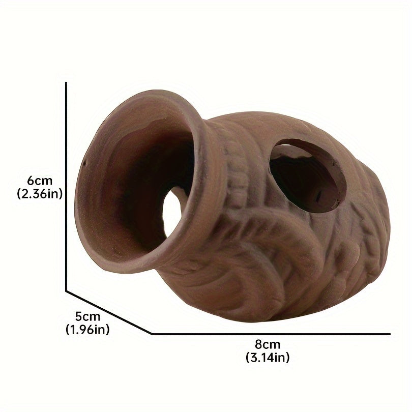 TEMU 1pc Textured Brown Ceramic Aquarium Ornament - Realistic Cone Fish Tank Decoration With Hideaway Cave, Ideal For Play, - Durable St153 Vase