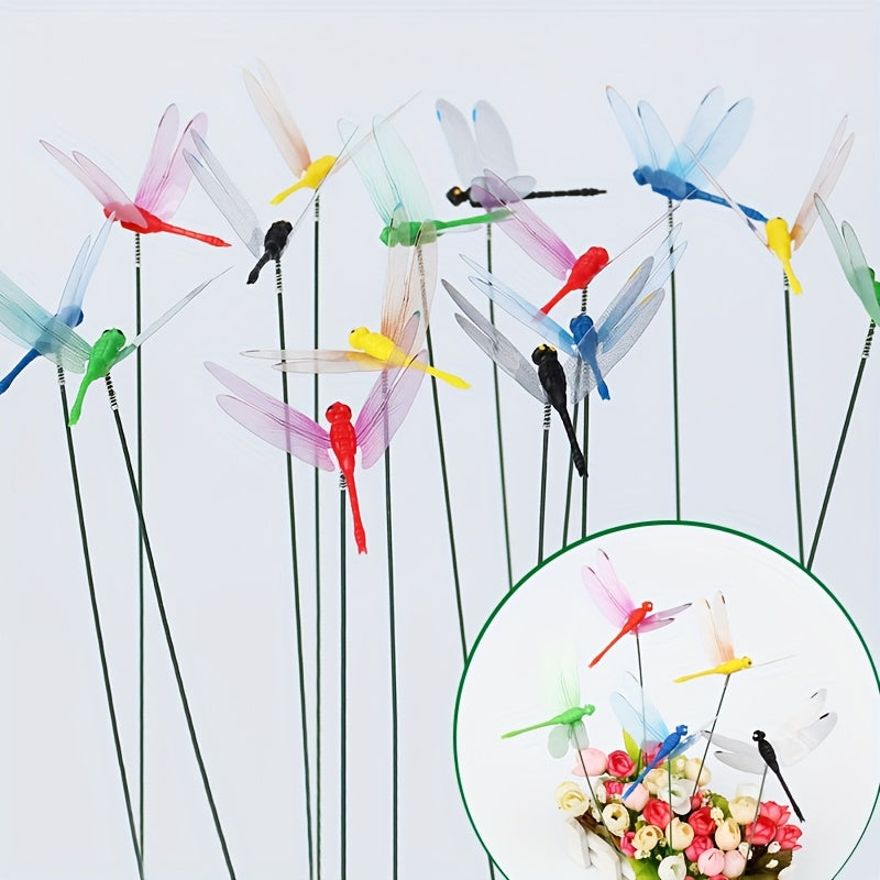 TEMU 10pcs Outdoor Garden Decorative Ground Inserts, Pvc Waterproof Colorful Dragonfly Decor, Potted Flower Vase Bouquet Decoration, Garden