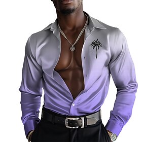 Chemises décontractées pour hommes, en satin de soie artificielle, formelles, été, printemps, automne, manches longues, jaune, violet s, m, l