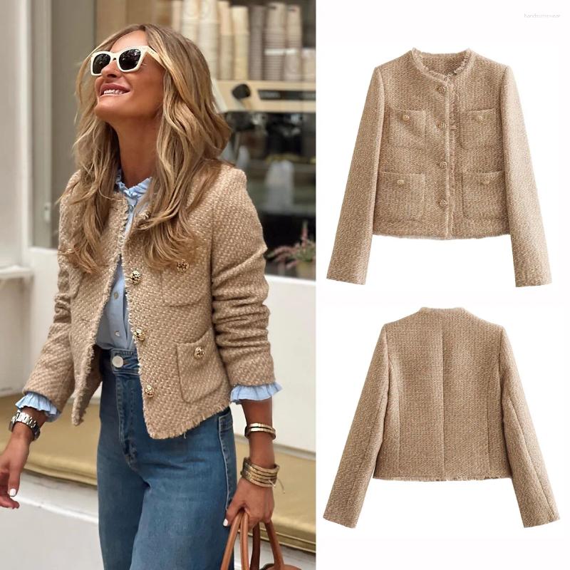 Elegant Fashion Jacket For Women Metal Button Pocket Decoration Woolen Thicken Coat Autumn Winter Lady Chic Outerwear