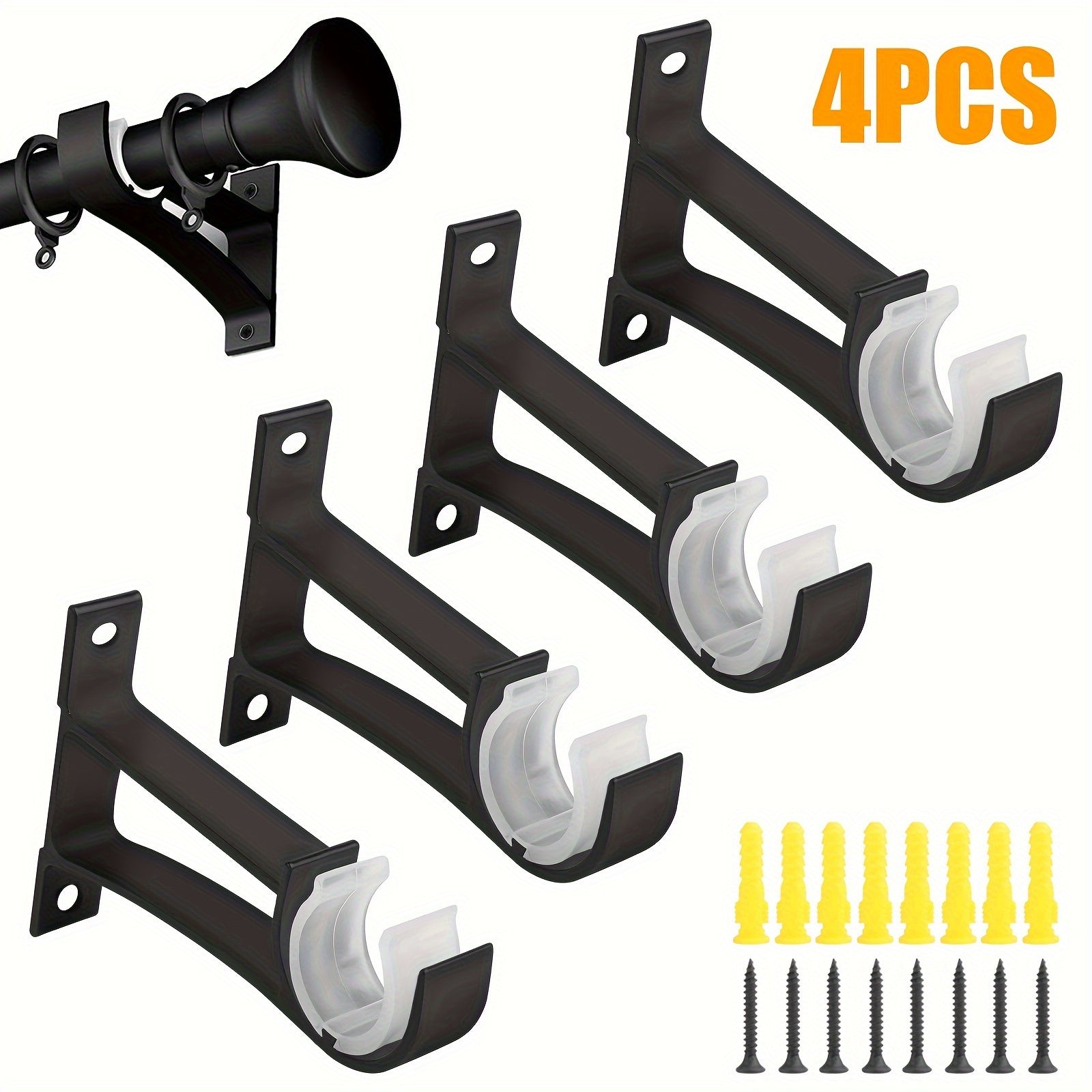 TEMU 4pcs Heavy Duty Curtain Rod Bracket, Wall-mounted Curtain Rods Holders Suitable For , Bedrooms, Home Window Decor
