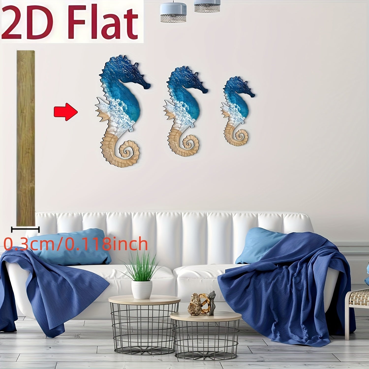 TEMU 3pcs Set Of Mediterranean Style Wooden Seahorse Wall Decor - Vintage Nautical Art, Suitable For Home, Bar, Outdoor Patio And Garden - For
