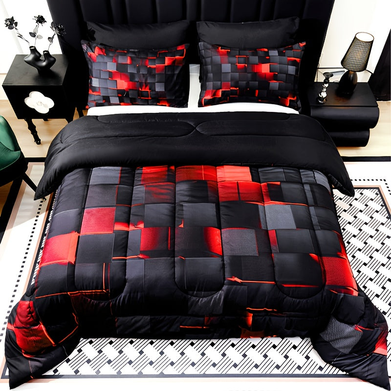 TEMU 3pcs Super Soft Fashion Sense Of Technology Grid Thickening Quilt Set (1 Comforter + 2 Pillowcases Without Core), Contains Padding 180gsm