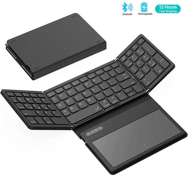 Keyboards Foldable Bluetooth Keyboard Rechargeable Bluetooth Keyboard with Large Touchpad Tri-Folding Ultra Slim Travel Keyboard Y2406157PD8