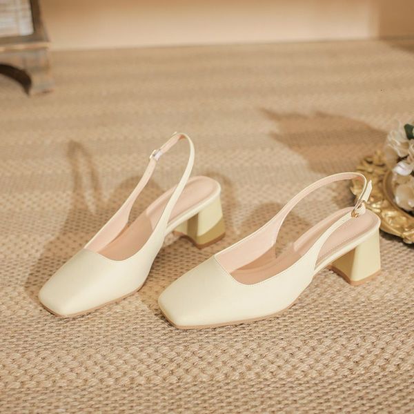 New Temperament Square Head High Heels Fairy Style Grandma Versatile Light Mouth Thick Heel Single Shoes