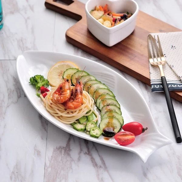 Steam Fish Restaurant Home Kitchen Utensils Ceramic Slices with Golden Edge Creative shaped Dinner Charger Board 240902