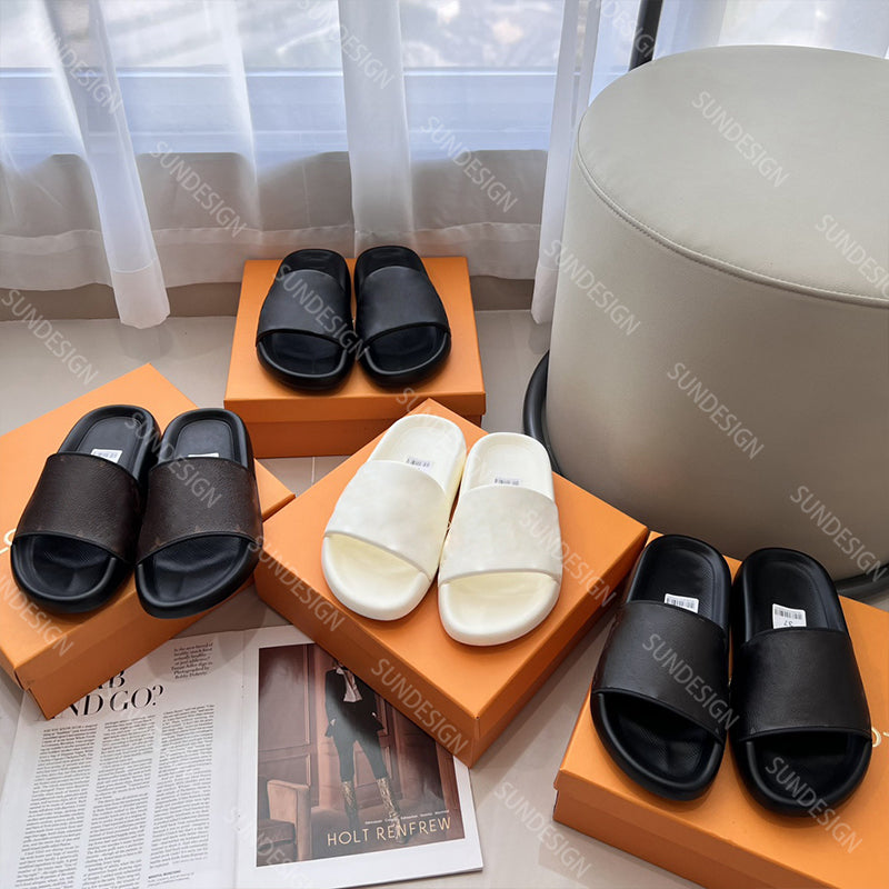 Designers Pool Pillow Mules Women Sandals Sunset Flat Comfort Mules Padded Front Strap Slippers Fashionable Easy-to-wear Style Slides 35-46