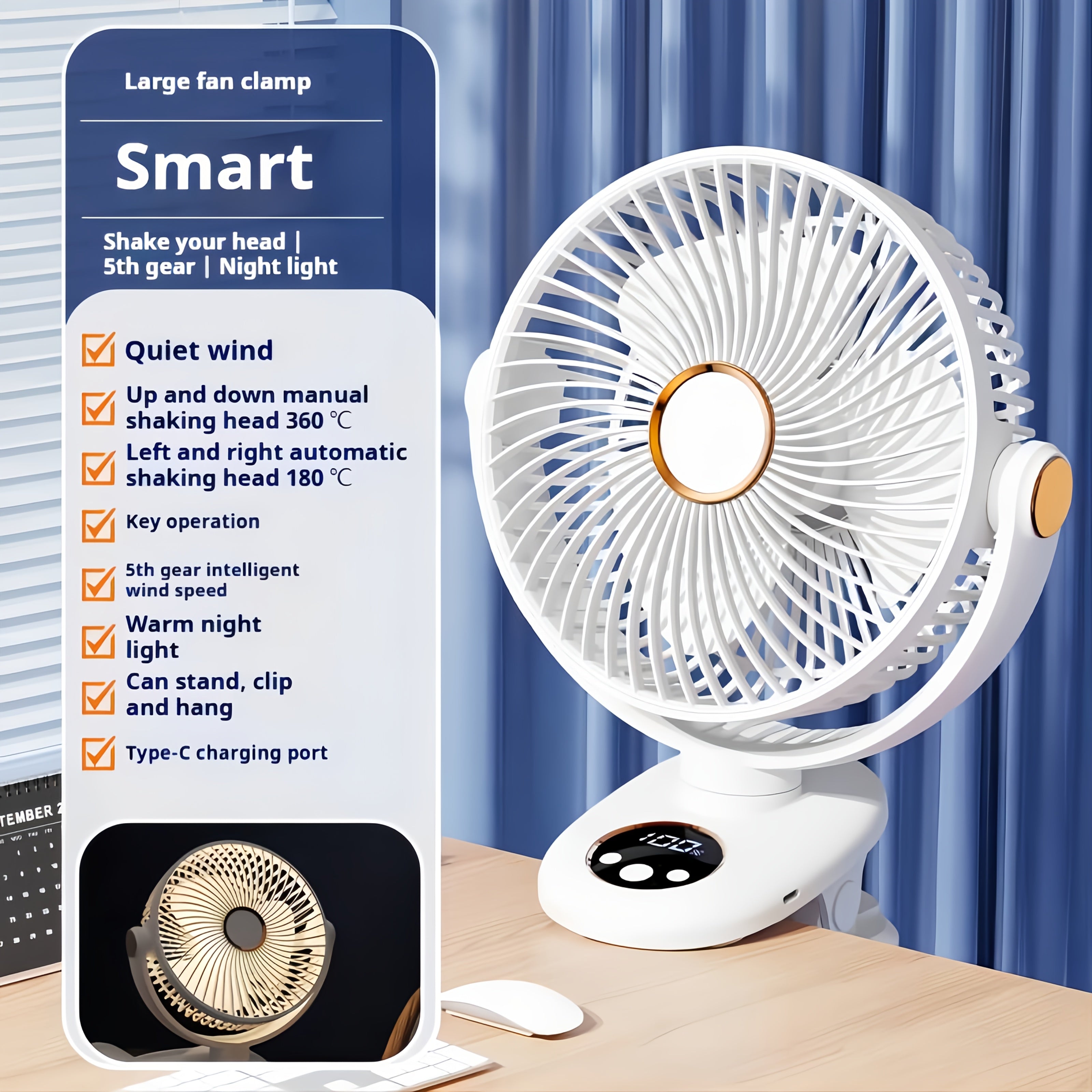 TEMU Large 12-inch Fan, Upgraded 5000mah Portable Desktop Fan 135°auto-oscillating 5 Large Cooling Personal Table Fan For Home Camping Outdoor