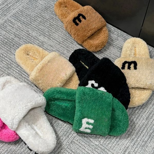 Free ship Womens winter Wool Slipper Designer Sandals Furry Luxury Fur Flat Heel slide Fluffy Sliders House Fur sandal Rubber sandale femme