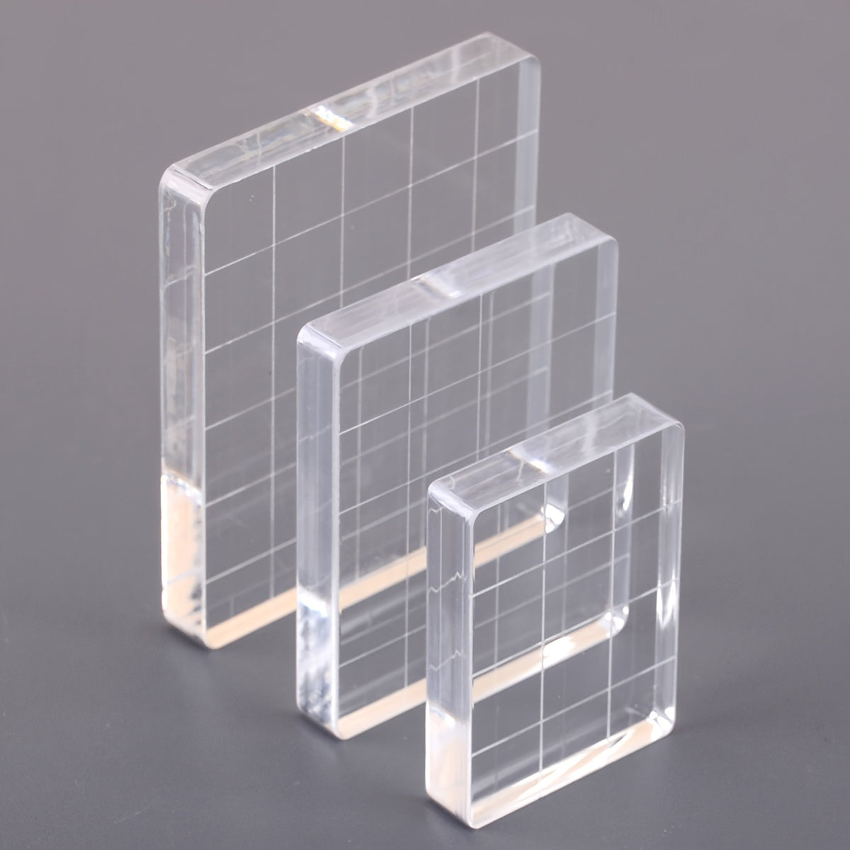 TEMU 3pcs Transparent Stamp Blocks With Handles - Diy Scrapbooking & Crafting Tools, Rectangular Plastic Backplates For Clear
