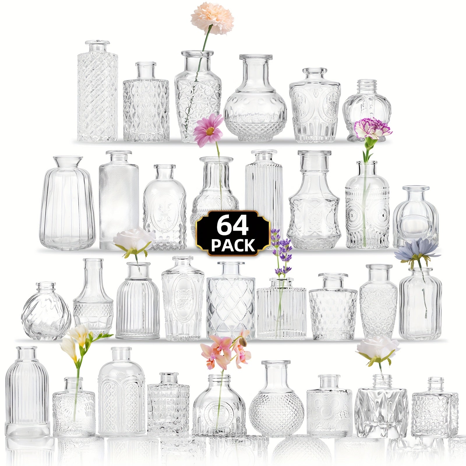 TEMU Tomnk 18-24-36-64pcs Glass Bud Vase Set, Small Vases For Flowers, Clear Bud Vases For Centerpieces Mini Flower Vases In Bulk For Rustic Wedding
