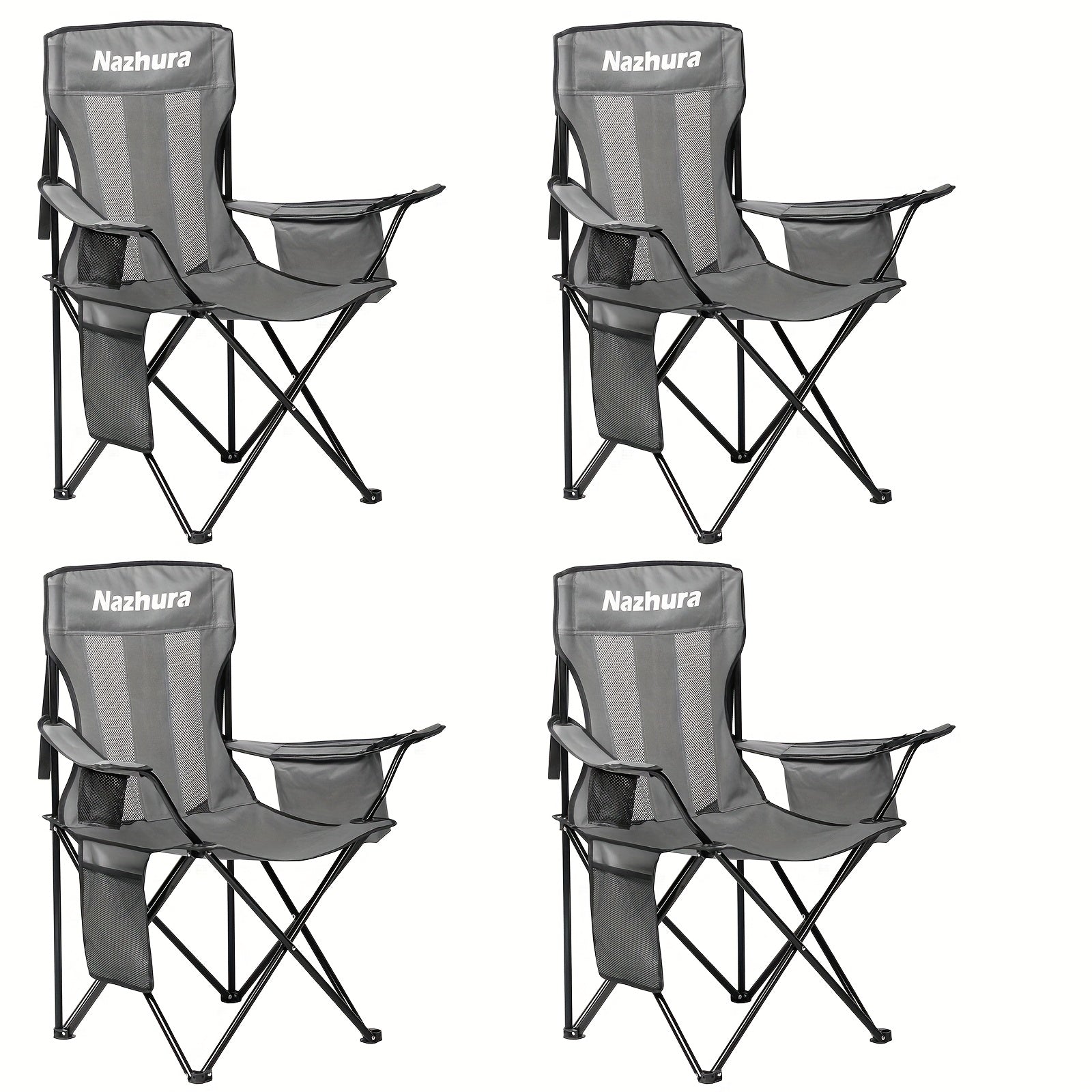 TEMU Nazhura 4 Pack Outdoor Camping Chairs Folding-foldable-portable With Cooler Pouch, Mesh Backrest And Cup Holder Pocket, For Outdoor Use Only