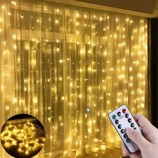 Christmas Curtain Garland LED Lights String USB Remote Control Fairy Lights Holiday Wedding Decoration for Bedroom Home Outdoor Y240903