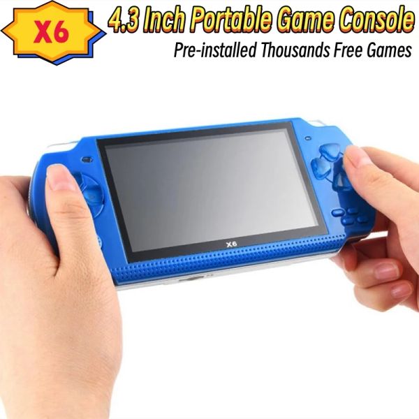 Classic Retro Game Console 4.3 Inch Screen X6 Mini Handheld Game Player With 2000 Free Games For 8-16-32 bit Games