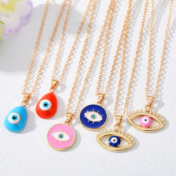 Enamel Evil Eye Pendant Necklace For Women Hollow Turkish Lucky Blue Red Eye Choker Necklaces Clavicel Chains Party Jewelry