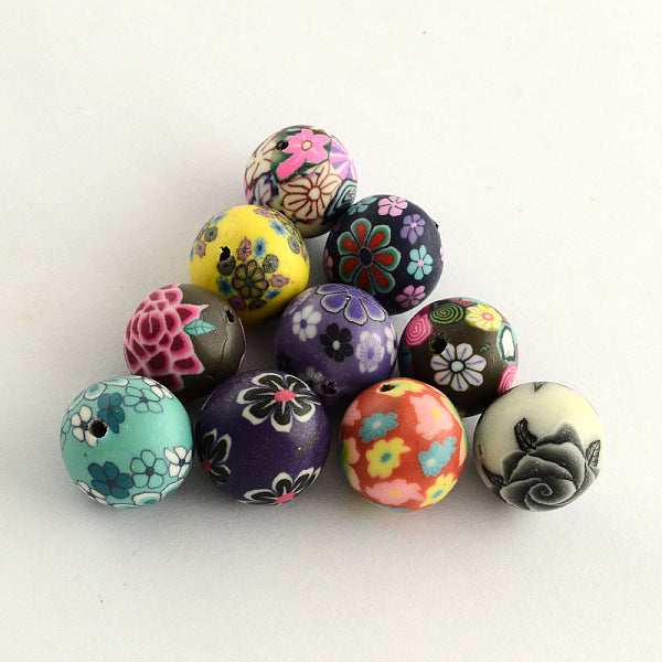 Handmade Flower Pattern Polymer Clay Beads