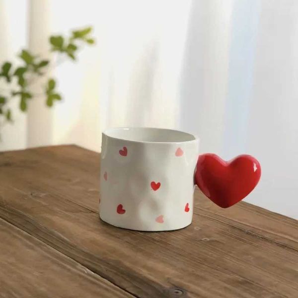 Creative hand-painted love cup cute circular handle cup colored polka dot cup student water cup coffee cup Ins CL240905