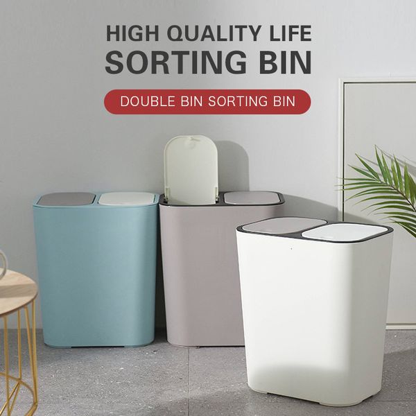 Waste Bins Kitchen Trash Can Double Cover Garbage Can Kitchen Refuse Classification Waste Bin For Bathroom Kitchen Rubbish Collection Box 23