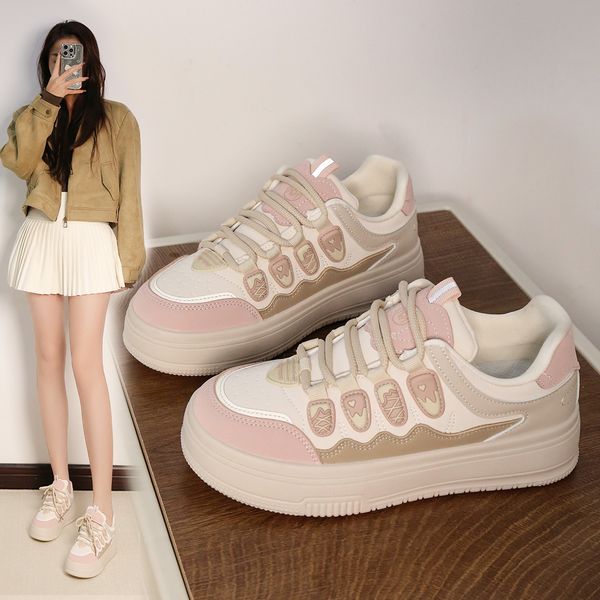 Women Casual Shoes Fashion Thick Sole Versatile Low-top Soft Plus Size Triple Brown Pink Free shipping
