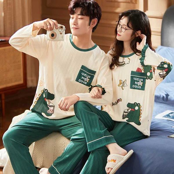 Korean Men Pijamas Set Cotton Women Pajamas Set Autumn Sleepwear Casual Loungewear hombre Mujer Home Clothing Pyjamas SuitXJ241116