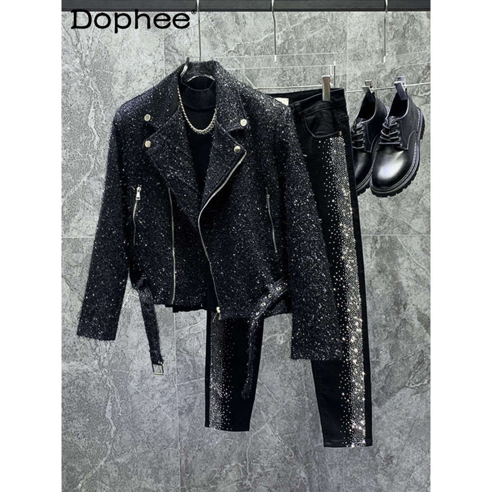 Autumn Winter High-End Bright Silk Design Short Suit Collar Jackets Loose Coat Men Handsome Fashion Trendy Male Solid Color Tops