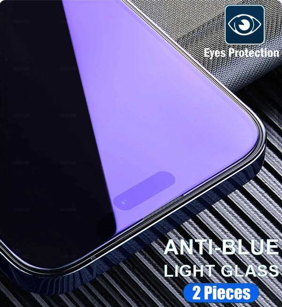 New Arrival 2Pcs 9H Anti Blue Ray 9H Tempered Glass For iPhone 16 15 14 Plus 13 12 mini 11 Pro X XS Max XR Screen Protector Protective Film