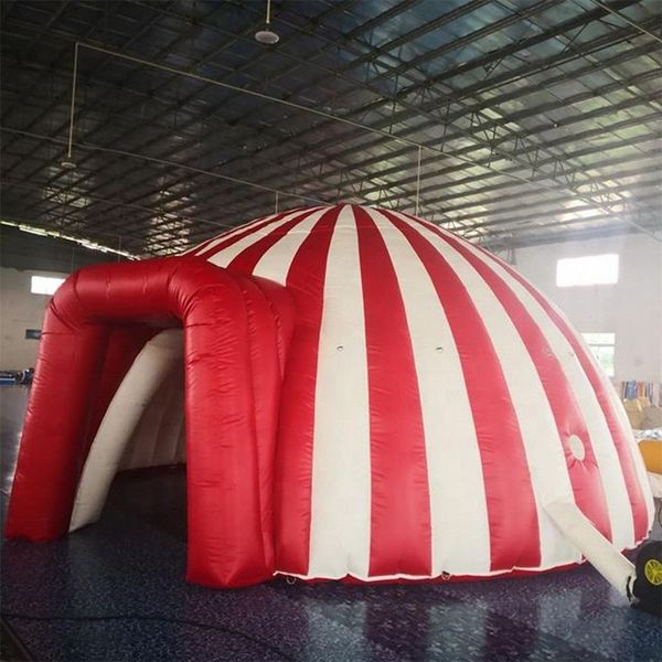 7m diameter oxford Red White Circus entrance Inflatable igloo tent high quality pop up full dome party entry shelter for outdoor event