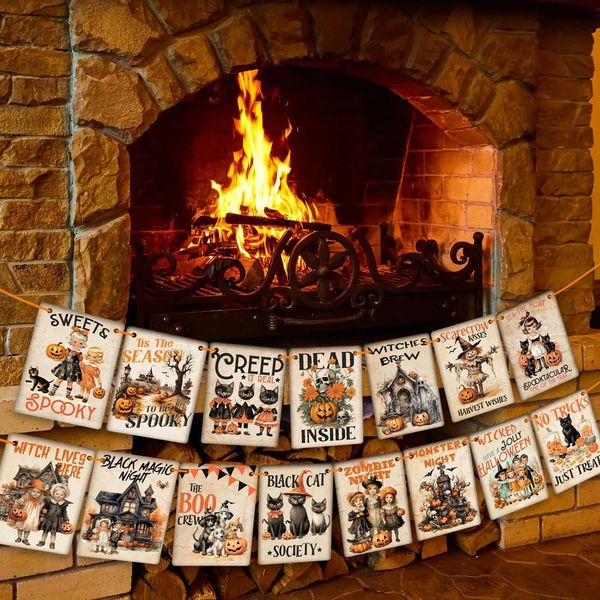 Halloween Holiday Decorations Trick or Treat Banner Vintage Style Pumpkin Halloween Hanging Banner Home Decor Bunting FlagXJ240819