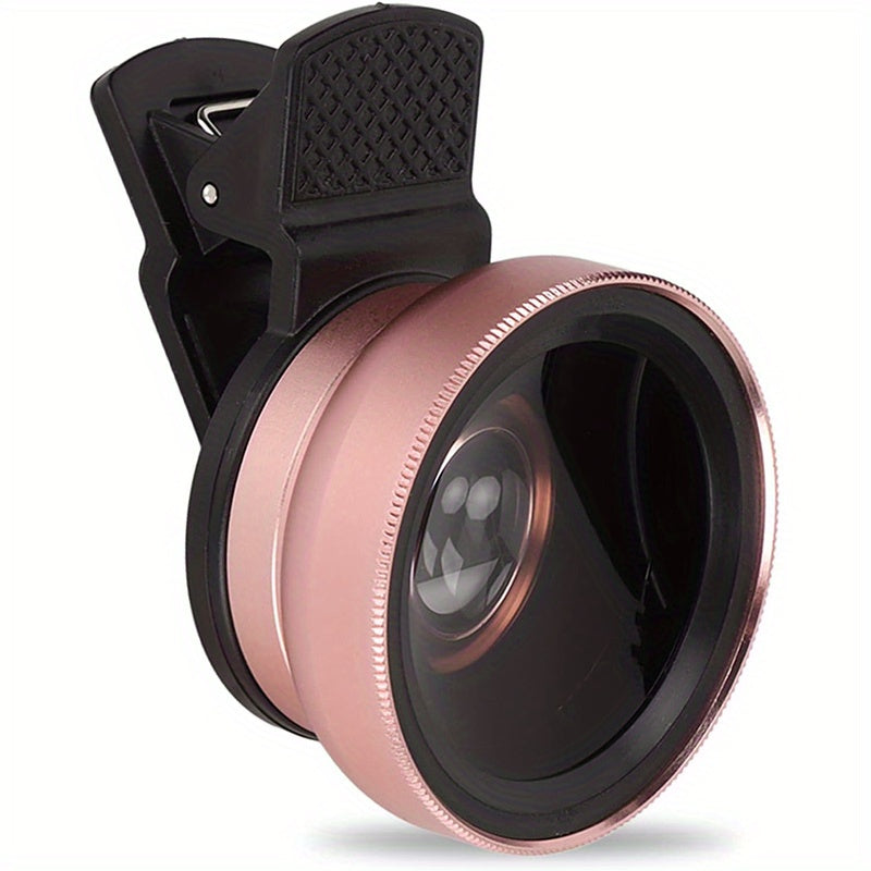 TEMU 2-in-1 Clip-on Camera Lens Kit For Smartphones - 37mm 0.45x Angle & Macro Lens With 49uv Filter, Manual Focus, Digital Zoom, Compatible With *