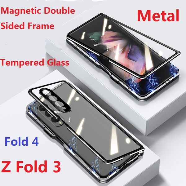 Metal Privacy For Samsung Galaxy Z Fold 4 3 2 5 Fold3 Fold5 Case Glass Film Screen Protector Magnetic Double Sided Cover