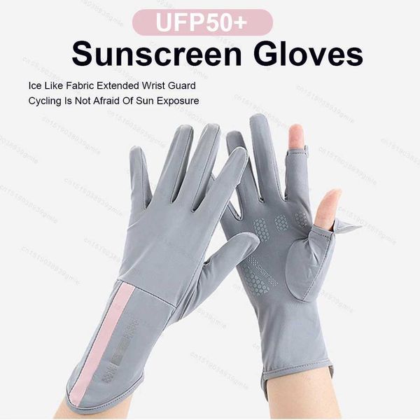Sports Gloves Summer Breathable Thin Cycling Gloves Outdoor Sports Sunscreen Ice Silk Anti-Ultraviolet Dew Finger Touch Screen Driving Ridin
