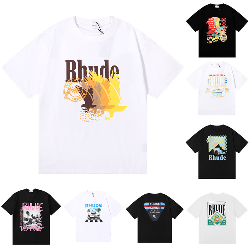 Top Craftsmanship Rhudes Mens T Shirts Summer Fashion Designer Shirts Street Casual Short Sleeve Beach Style Tees Cotton Printing Tshirt Size S-XL